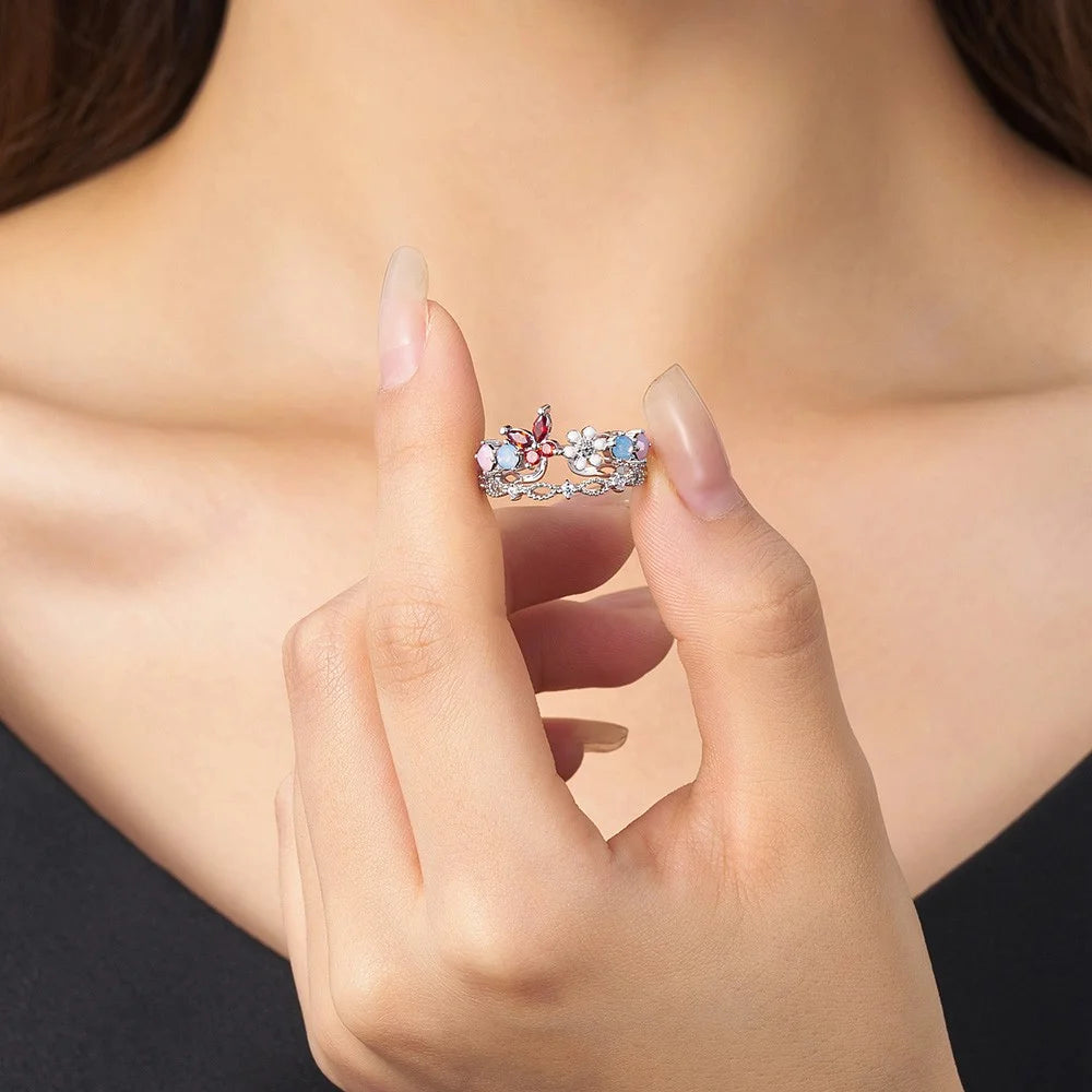 Personalized Birthstone Butterfly Floral Ring