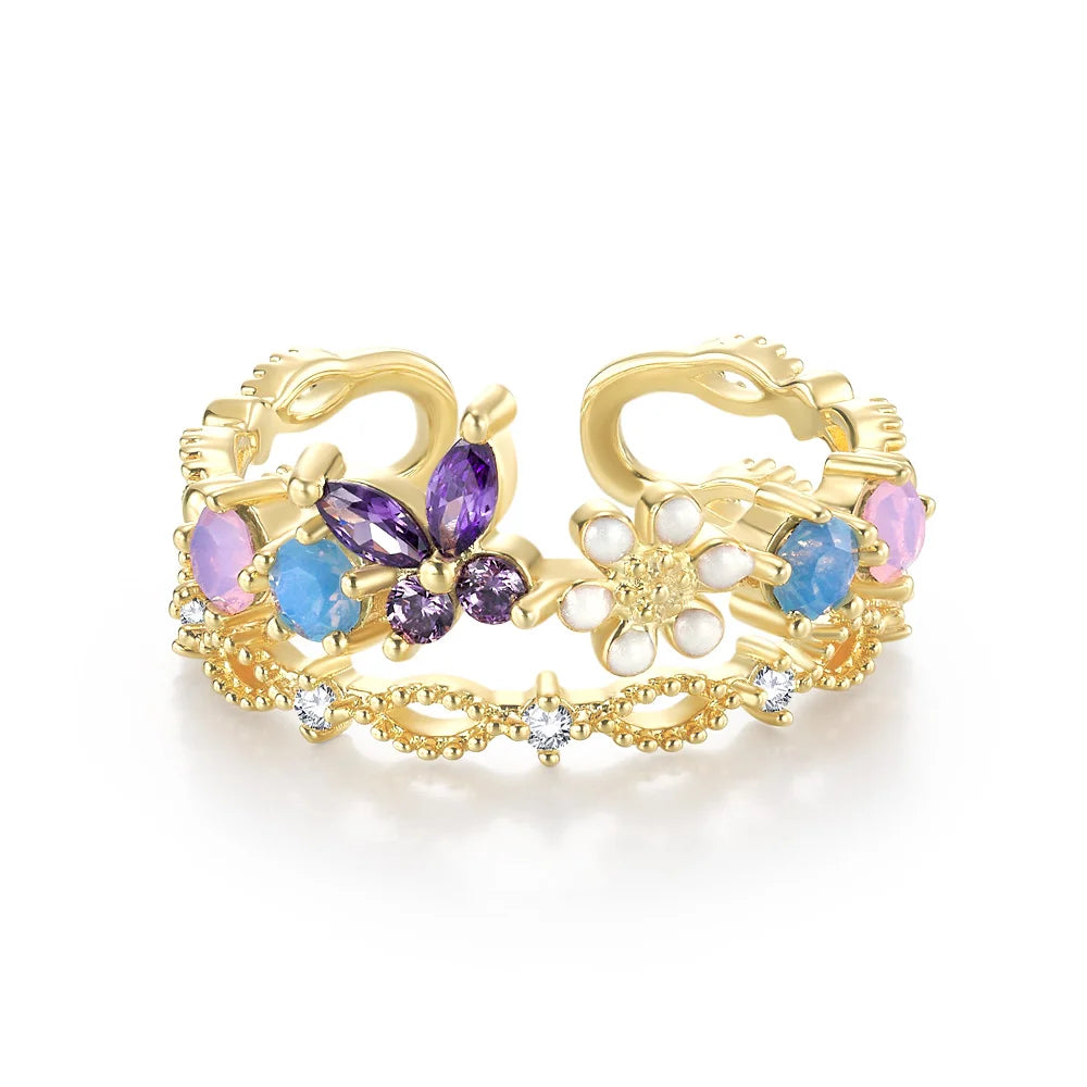 Personalized Birthstone Butterfly Floral Ring