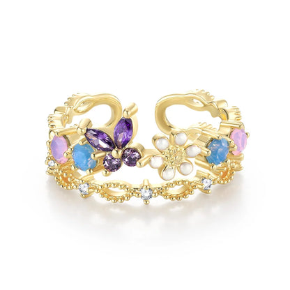 Personalized Birthstone Butterfly Floral Ring