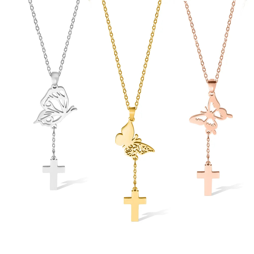 Custom Birth Butterfly Cross Necklace