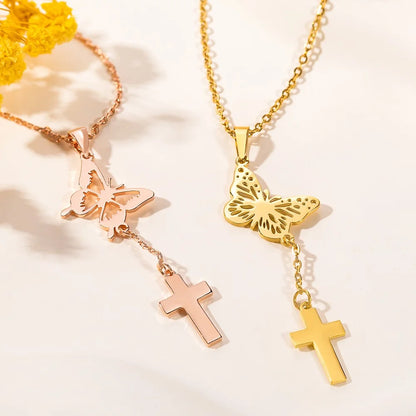 Custom Birth Butterfly Cross Necklace