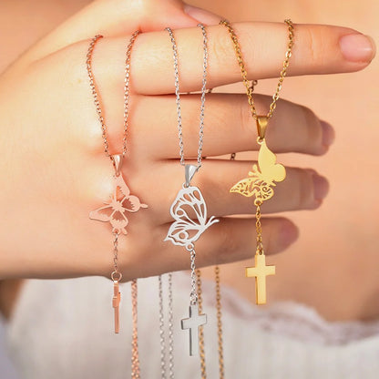 Custom Birth Butterfly Cross Necklace