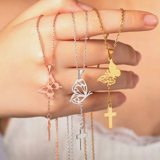 Custom Birth Butterfly Cross Necklace