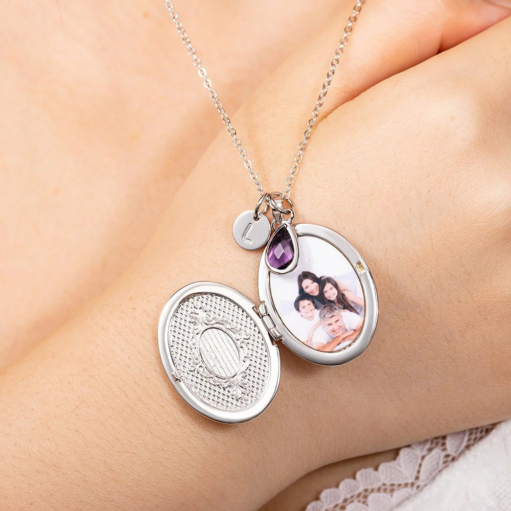 Custom Birth Flower Locket Necklace with Birthstone & Charm