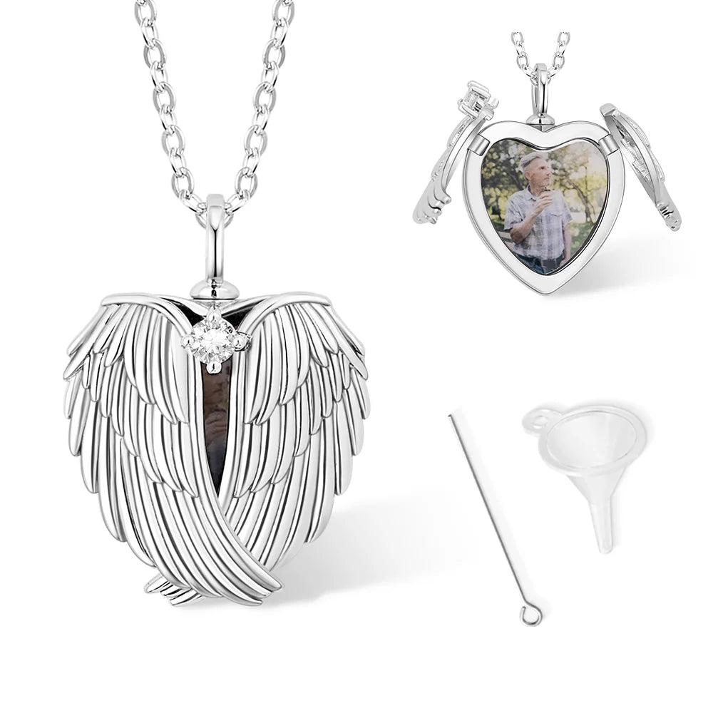 Angel Wings Photo Locket Urn Necklace