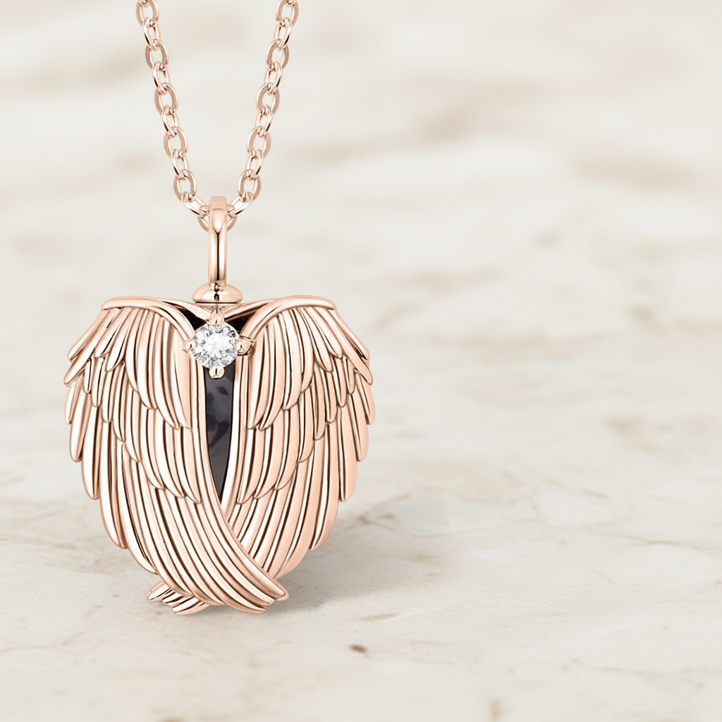 Angel Wings Photo Locket Urn Necklace