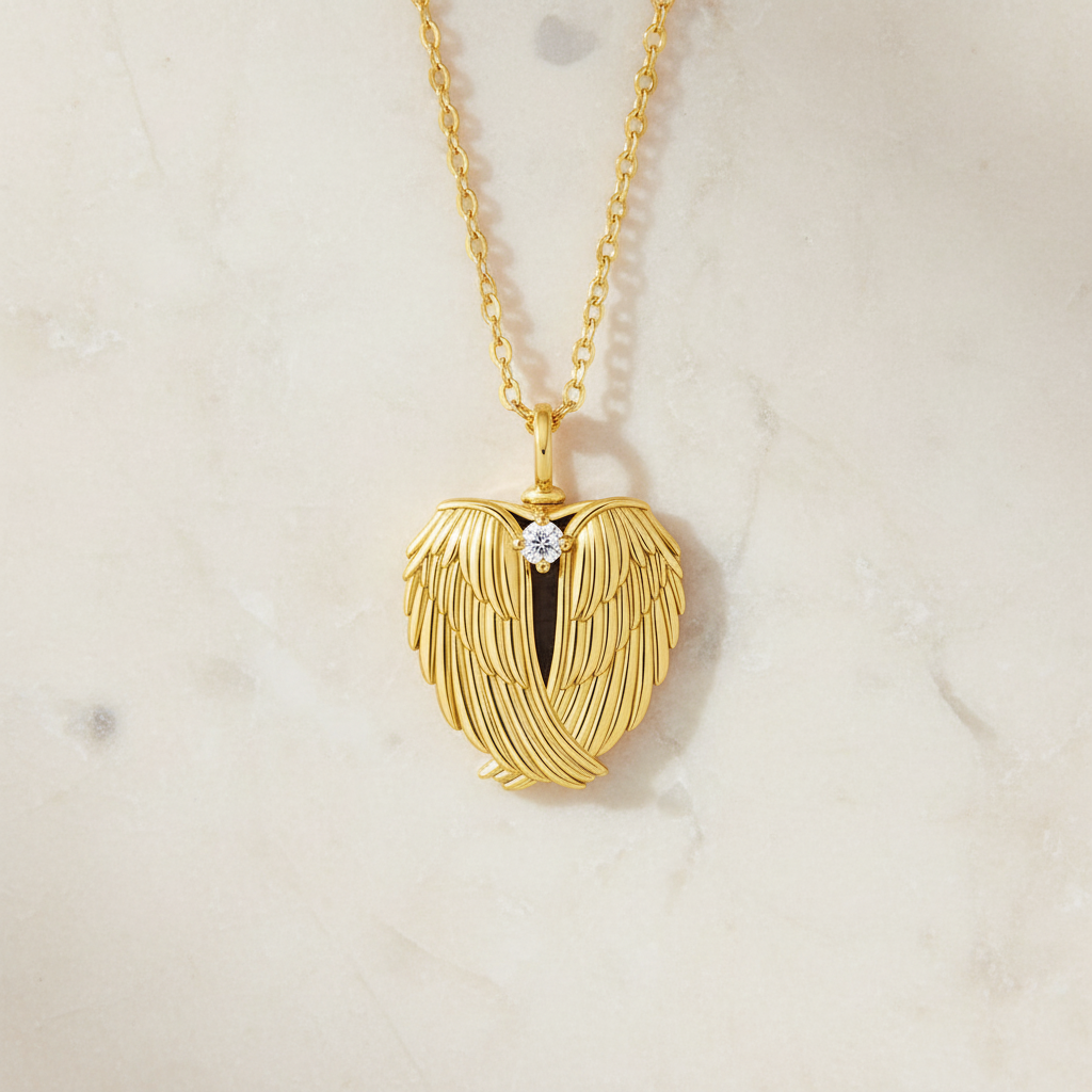 Angel Wings Photo Locket Urn Necklace