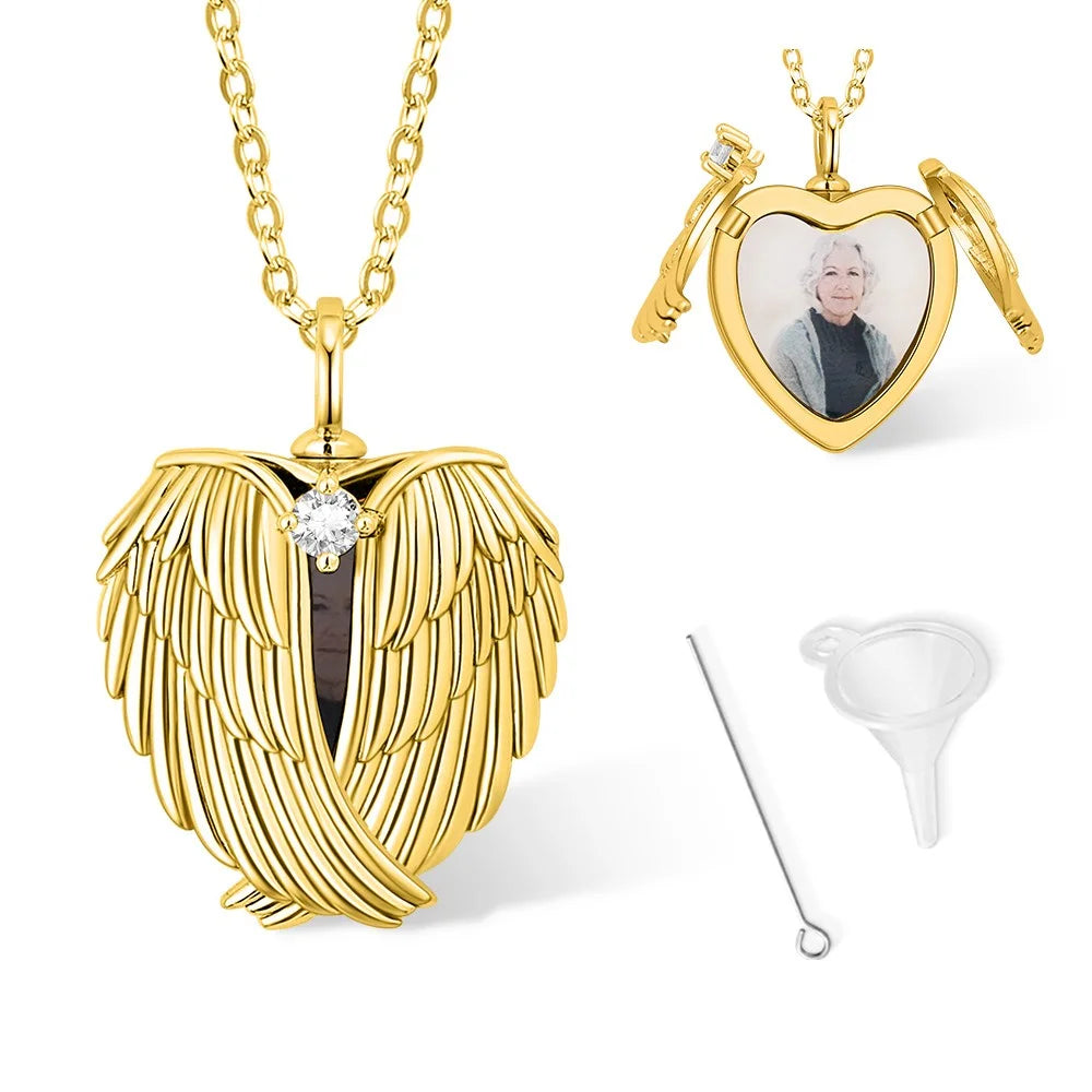 Angel Wings Photo Locket Urn Necklace