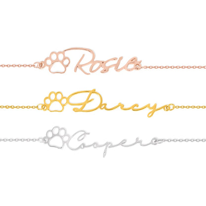Personalized Name Pet Paw Bracelet