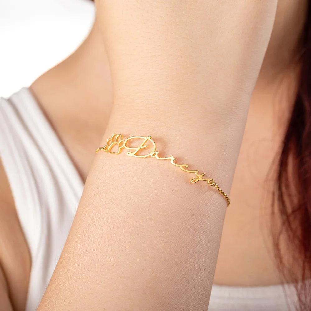 Personalized Name Pet Paw Bracelet