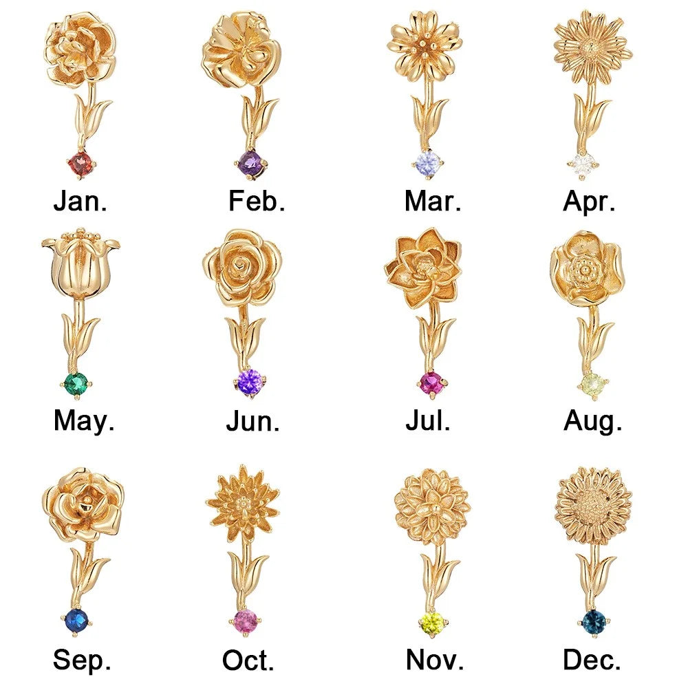 Personalized Y Name Necklace with Birth Flower & Birthstone