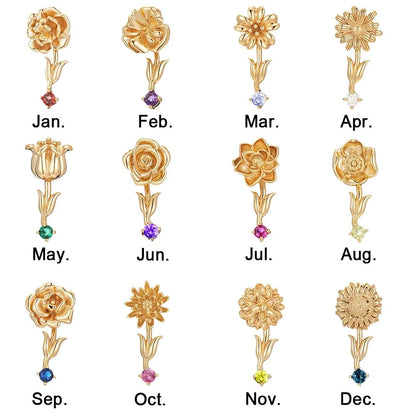 Personalized Y Name Necklace with Birth Flower & Birthstone