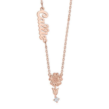 Personalized Y Name Necklace with Birth Flower & Birthstone