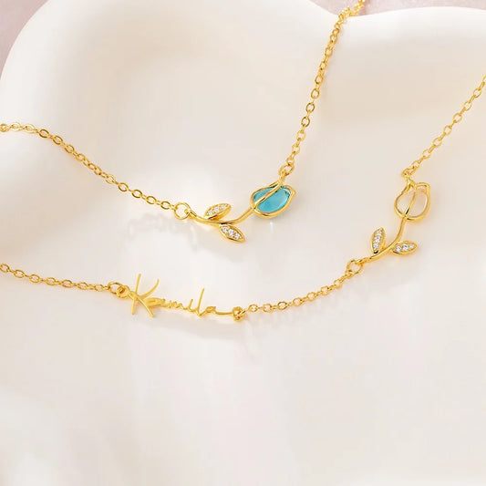 Custom Name Tulip Birthstone Necklace
