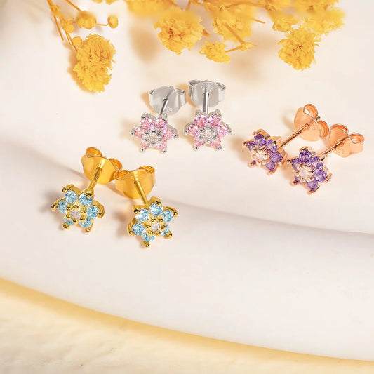 Custom Minimalist Birthstone Flower Earrings