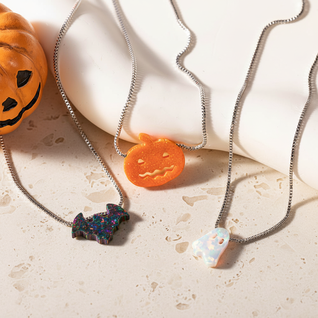 Dainty Halloween Opal Necklaces