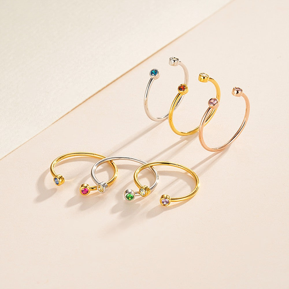 Minimalist Double Birthstone Open Ring