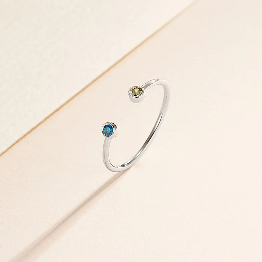 Minimalist Double Birthstone Open Ring