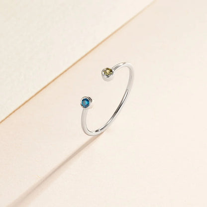 Minimalist Double Birthstone Open Ring