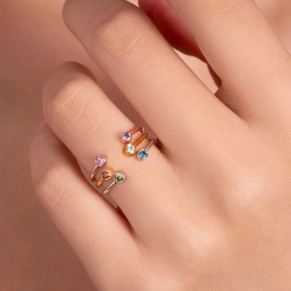 Minimalist Double Birthstone Open Ring