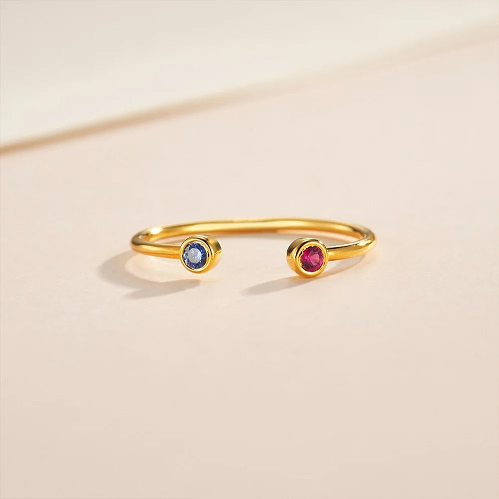 Minimalist Double Birthstone Open Ring