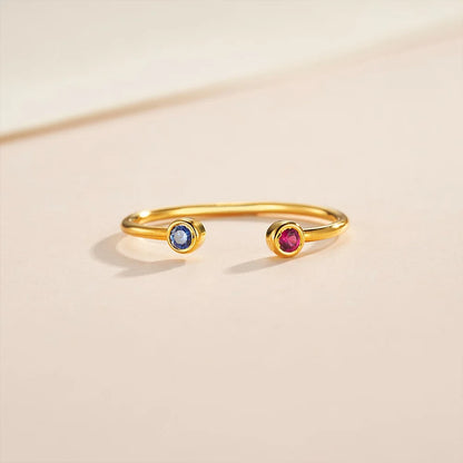 Minimalist Double Birthstone Open Ring