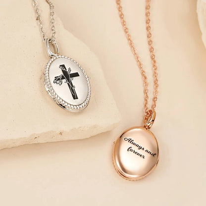 Personalized Birth Flower Bouquet Cross Locket Necklace