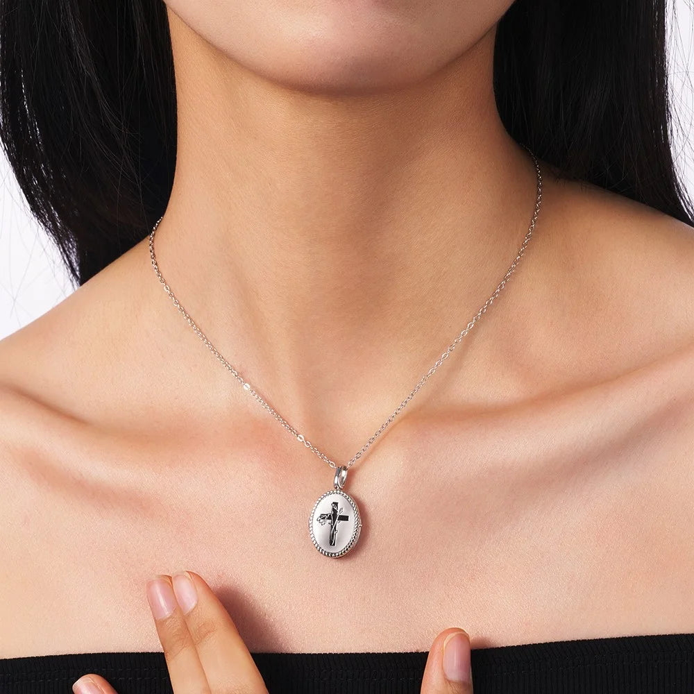 Personalized Birth Flower Bouquet Cross Locket Necklace