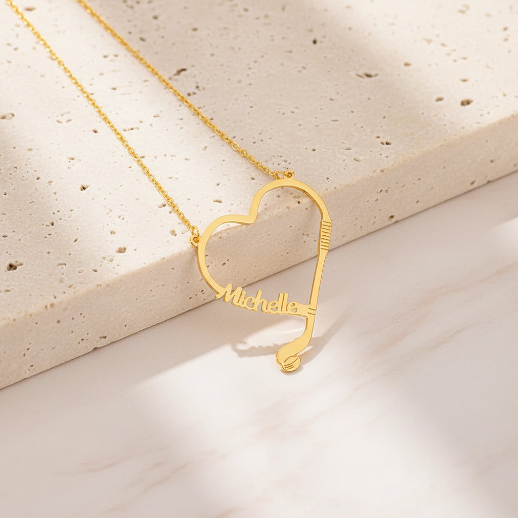 Personalized Name Hockey Heart Necklace