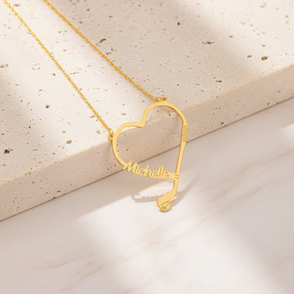 Personalized Name Hockey Heart Necklace