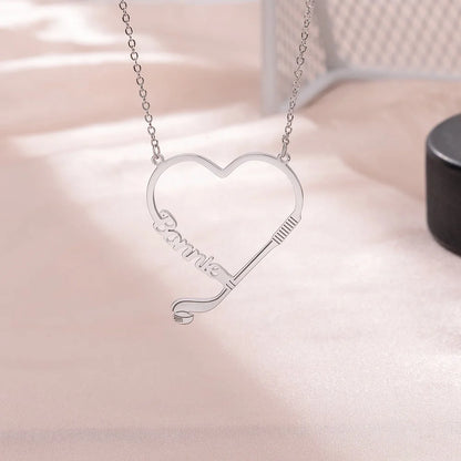 Personalized Name Hockey Heart Necklace