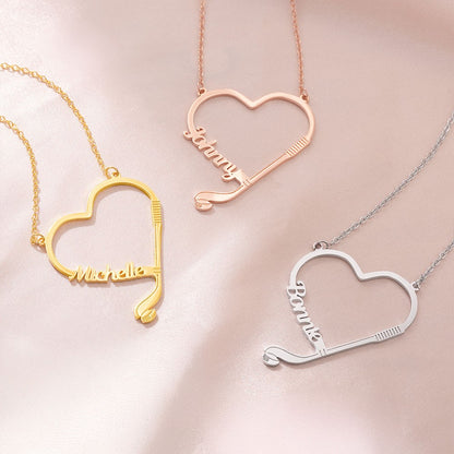 Personalized Name Hockey Heart Necklace