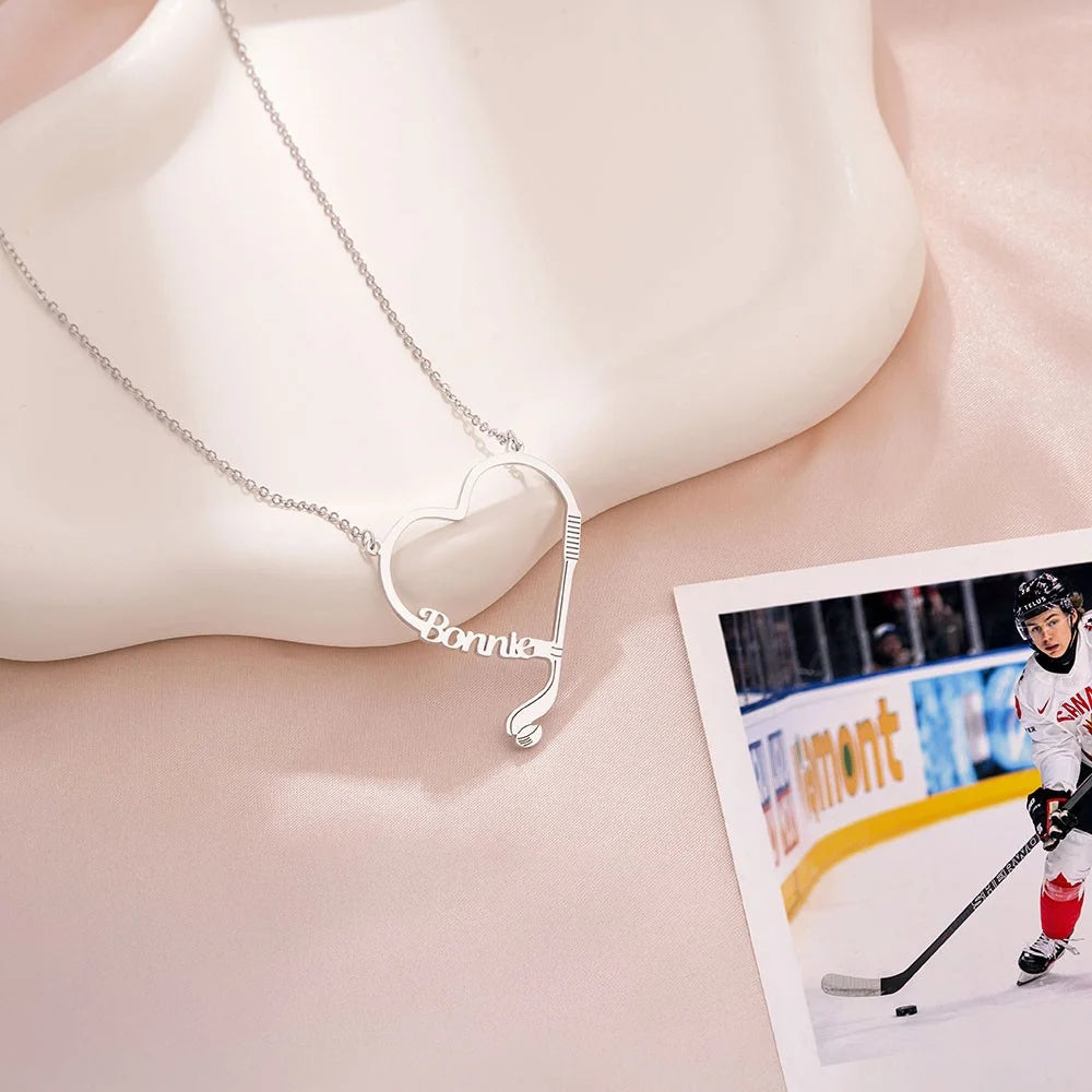Personalized Name Hockey Heart Necklace