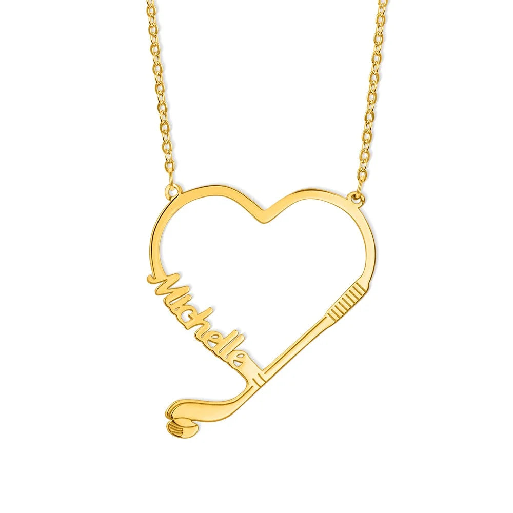 Personalized Name Hockey Heart Necklace