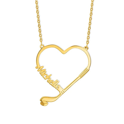 Personalized Name Hockey Heart Necklace