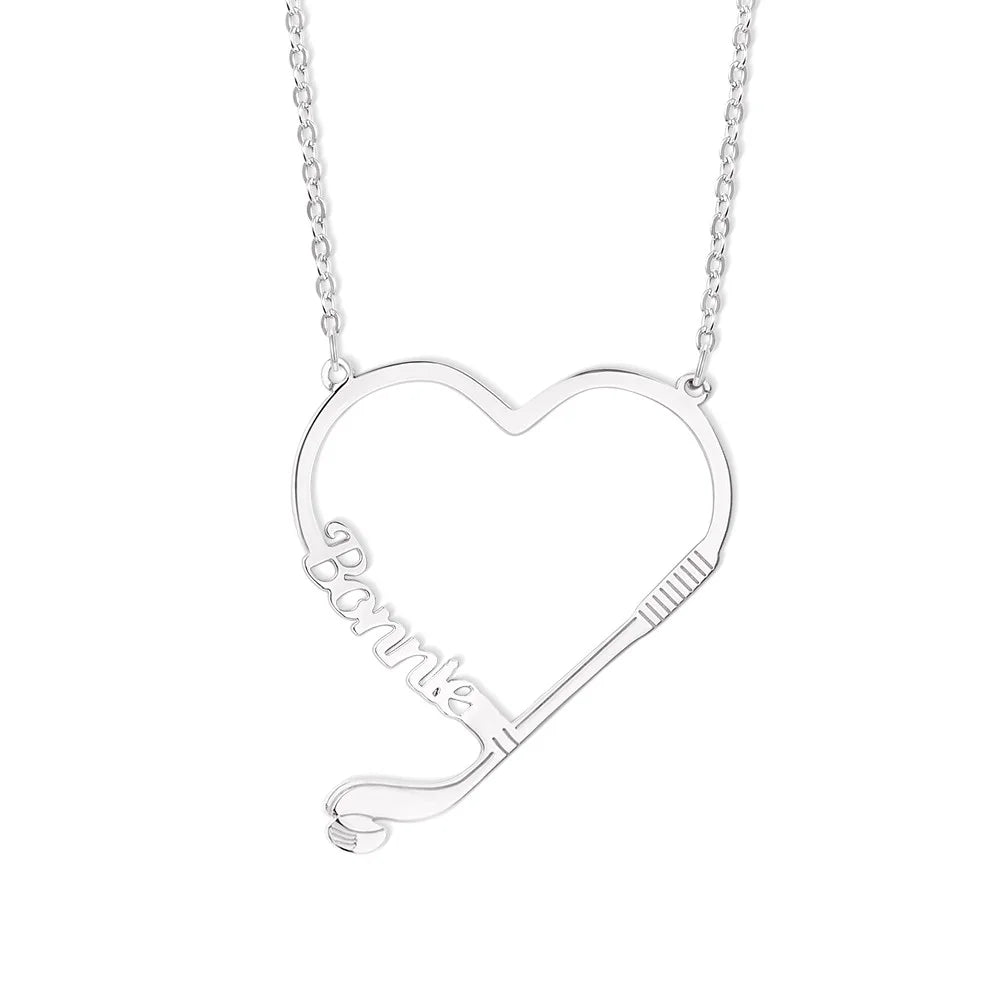 Personalized Name Hockey Heart Necklace