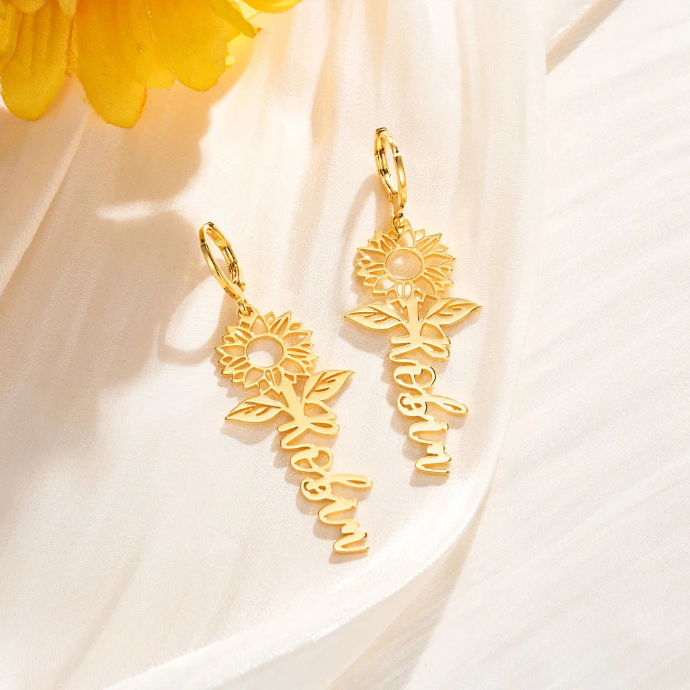 Custom Name Sunflower Hug Earrings