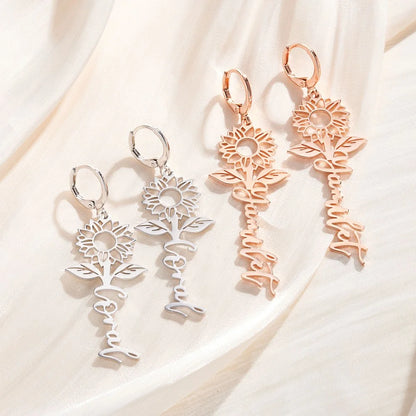 Custom Name Sunflower Hug Earrings