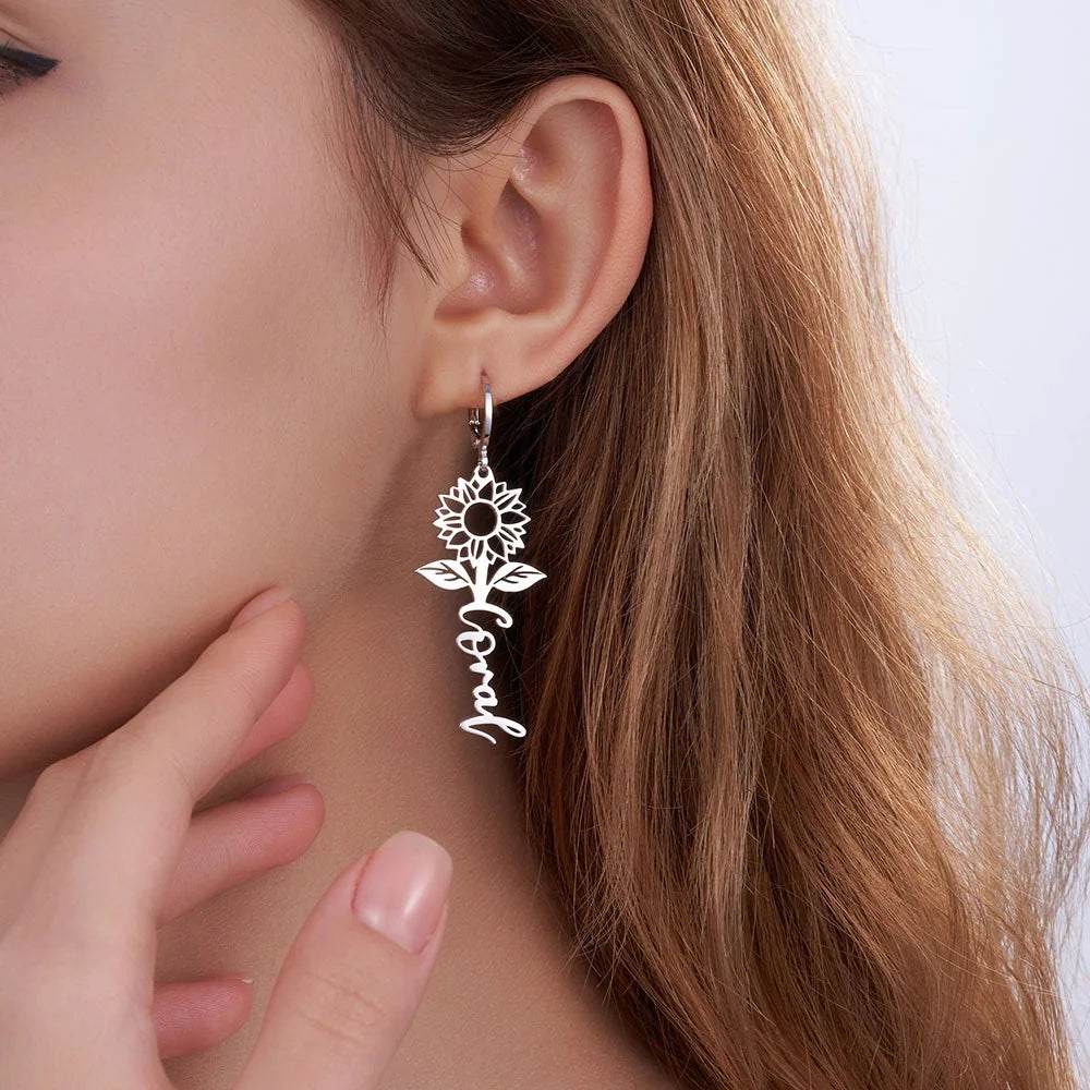 Custom Name Sunflower Hug Earrings