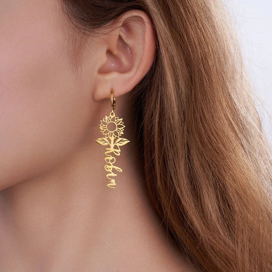 Custom Name Sunflower Hug Earrings