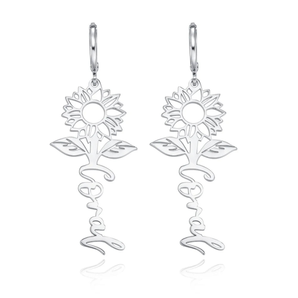 Custom Name Sunflower Hug Earrings