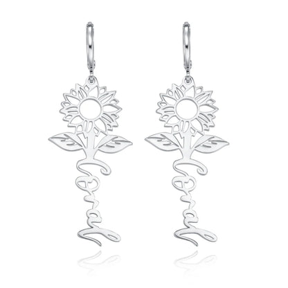 Custom Name Sunflower Hug Earrings