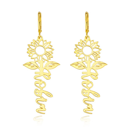 Custom Name Sunflower Hug Earrings