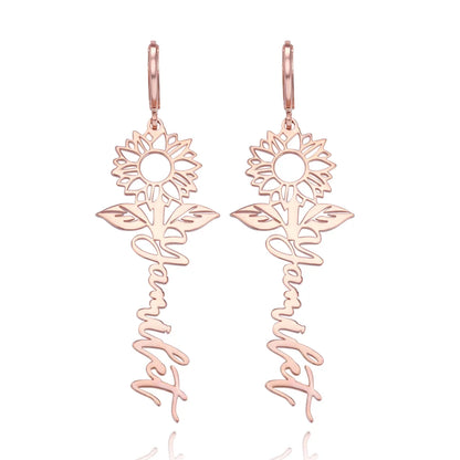 Custom Name Sunflower Hug Earrings