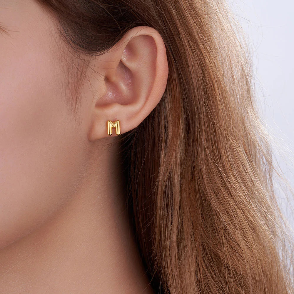Custom Bubble Initial Letters Stud Earrings