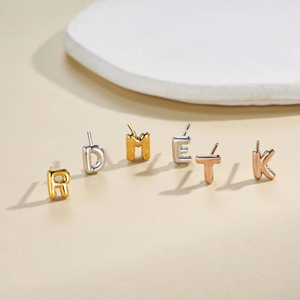 Custom Bubble Initial Letters Stud Earrings