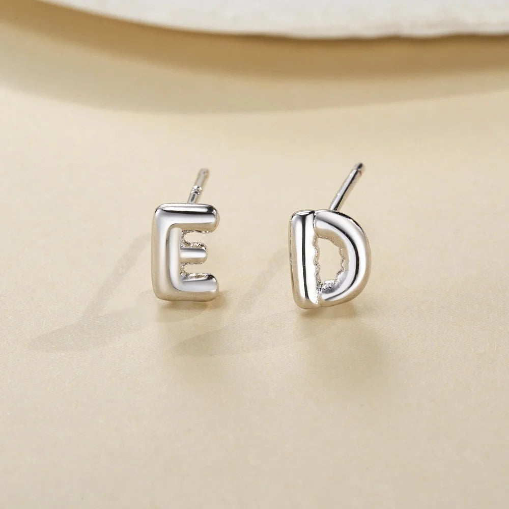 Custom Bubble Initial Letters Stud Earrings