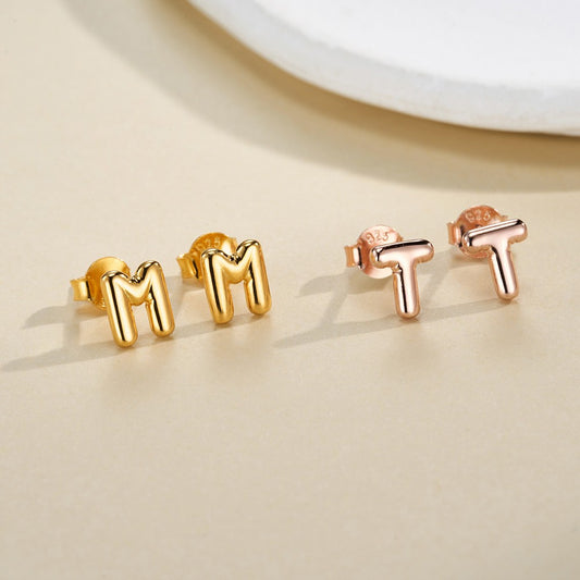Custom Bubble Initial Letters Stud Earrings