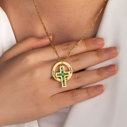 Personalized Names Birthstone Cross Necklace