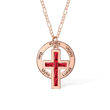 Personalized Names Birthstone Cross Necklace